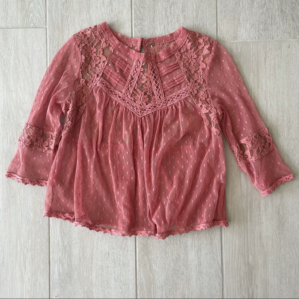 Free People lace mauve boho vintage shirt